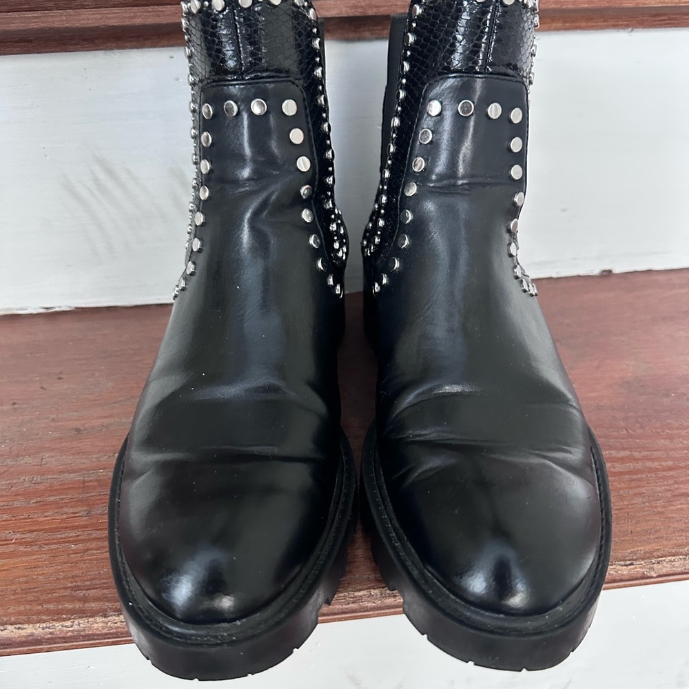 Zara Black Studded Leather Boots